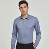 Camisas de vestido masculinas manga longa leve estiramento fibra de bambu sem bolso padrão-ajuste trabalho de negócios escritório fácil-cuidado topos camisa