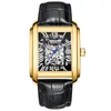 Wristwatches 2023 Fashion Chenxi Top Brand Rectangle Men Gift Skeleton Leather Band Automatic Mechanical Wrist Watches Reloj Hombre