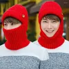 Berets Outdoor Thick Hat for Men Winter Warm Wool Ear Scarf One Riding Knit