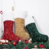 Блестящие рождественские чулки с золотыми блестками, белые бархатные манжеты, рождественские чулки, декор для рождественской елки, фестиваль, украшение для вечеринки, оптовая продажа