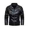 Men's Fur Leather Jacket Men Winter Fleece Motorcycle PU Mens Stand Collar Casual Windbreaker Ropa De Hombre Slim Coat 7XL