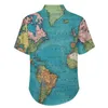 Męskie koszule kreski vintage mapa nadruku wakacyjna koszula na całym świecie 1897 hawajskie mężczyźni mody bluzki krótko-rękawowe graficzne top duży rozmiar
