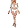 Soutien-gorge Ensembles Sexy Femmes Creux Out See-Through Résille Lingerie Ensemble Doux Vêtements De Nuit Bikini Cover Ups Scoop Cou À Manches Longues Crop Top 158y