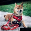 Hundhalsar Leases Dog Harness and Leases Set Red Paw Print Printed Harnesses Breattable Mesh Padded Puppy Vest Collar For Small M otfgj