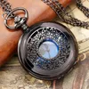 Zegarki kieszonkowe urok niebieskie noc kwarcowe zegarek czarny naszyjnik zegar rzymski cyfry rzymskie wybierz vintage zegarek prezent mężczyźni kobiety