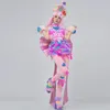 Scene Wear Candy Color Gogo Dancer Performance Women Lovely Jazz Dance Clothes paljetter Toppar Plush kjol Headwear Carnival Suit VDB7234