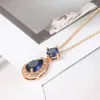 Pendentif Colliers Collier de mariage pour femmes de luxe brillant bleu goutte d'eau Zircon Rose or couleur fête bijoux de mode DZN005