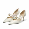 Mode Femmes Escarpins Sandales Londres AURELIE 65 mm Italie Raffiné Bout Pointu Perle Bride À La Cheville Blanc En Cuir Verni Fête De Mariage Sandale Talons Hauts Boîte EU 35-43