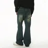 Jeans pour hommes SYUHGFA 2023 Pantalon Automne Baggy Niche Design Dégradé Légèrement Évasé Droit Denim Pantalon Rétro Usé
