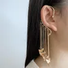 Orecchini a cerchio singolo strass coreano lungo nappa lucida clip per appendere l'orecchio esagerato per gioielli da sposa da donna
