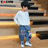 Jeans Jungen 2023 Frühling und Herbst Kinder Trend Druck Koreanische Casual Denim für Große Kinder Lose Chic Hosen Kleidung 230906