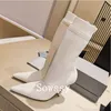 Boots Womens Autumn High Heel Slim Fit Soft Sticked Mid Tube Socks Fashionable Trend Pointed Toe Style 230907