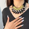 Överdriven justerbar pärlstavhalsband Metallen i Metallen i Retro Geometriska Tassels Tillbehör Krage Choker Kort halsband för kvinnor Födelsedagspresent