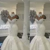 New Sexy Luxury Dubai Arabic Mermaid Wedding Dresses High Neck Illusion Lace Appliques Crystal Beaing Hollow Back Tulle Formal Bri256P