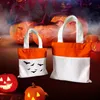 Magazzino USA regali di Halloween per bambini bianco sublimazione vuota tela di poliestere spessa 100% borsa tote con manico per festa per bambini Goodie Candy