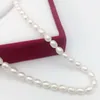 Chains Hand Knotted Natural White Pink Purple 6-7mm Small Rice Type Freshwater Pearl Necklace 18" 36" Fashion Jewelry