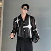 Men's Suits 2023 Fashion Hollow Out Mesh Patchwork Sexy Short Blazer Hombre Men Korean Style Cropped Suit Jackets