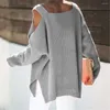 Kvinnors tröjor Kall axel överdimensionerad batwing långärmad fyrkantig halsbitig stickad fall tunika tröja toppar