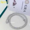 Joias finas Moissanite Hop 925 Hip Chain Link Diamante Colar Prata 10mm Corrente Cubana Iced Out Rpewx