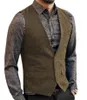 Mäns västar 2023 Herringbone V-ringdräkt Fashion Formell Slim Fit Business Dress Waistcoat för smoking riktiga fickor