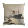 Kudde Vacker Sea Sailing Series Printed Decorative Pillows American Vintage Style Cover 45x45cm Home Soffa Seat Pudow Case