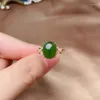 Bagues de cluster Classique 925 Silver Jade Bague pour la fête 8mm 10mm Naturel Vert Cadeau Femme Bijoux