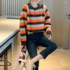 Frauen Strick Herbst Winter Weibliche Koreanische Pendeln Gestreiften Pullover Strickjacke Mode Lose Langarm Trend Gestrickte Mantel Kleidung 2023