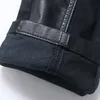 Men s Pants Fashion Designer Black Zipper Motorcycle Leather Korean Slim Skinny splice Denim 230906