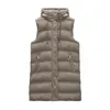 Gilet da donna 2023 Abiti invernali Moda donna Ecopelle imbottito Gilet lungo Giacca con cappuccio Cappotto Vintage PU Gilet femminile Chic Top