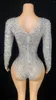 Sahne Giyim 2023 Rhinestones Leotard Uzun Kolu Kadınlar İçin Seksi Mesh Streç Dans Kostüm Performansı PO Çekim Elbise