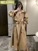 Mulheres Trench Coats Turn Down Collar V Neck Double Breasted Trench Coat Mulheres Roupas de Inverno Mulheres com Cinto Estilo Coreano Casual Slim Windbreaker 230906