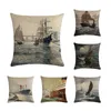 Kudde Vacker Sea Sailing Series Printed Decorative Pillows American Vintage Style Cover 45x45cm Home Soffa Seat Pudow Case