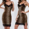 Kobiety Lopard Lace bielizna nocna nocna odzież snu lampart sexy Nightdress Nighties Ladies Night Dress Firma Głębokość V-Neck265H