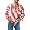 Men's Casual Shirts Summer Flax Shirt Stripe Print Fashion For Men Stand Collar Breathable Camisas Blusas Long Sleeve Outfits Tops