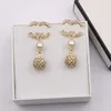 20 Style 18K Gold Placed Letters Long Marangle Earrings Luxury Desinger Engetric 925 Silver Stud Rhinestone Crystal Pearl Flower