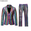 Męskie garnitury Blazers Mens Stage Prom Złota Silver Rainbow Plaid Cear Jacket Pants Men Dance Festival Christmas Halloween PA229D