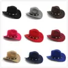 Szerokie brzegowe czapki wiadra vintage wełniana zachodnia kowbojska czapka dla womem men cowgirl jazzowa czapka z skórzanym toca sombrero 230907