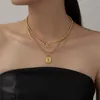 Chaînes Anenjery 316L en acier inoxydable multicouche disque pendentif collier pour femmes lumière luxe bijoux accessoire cadeau