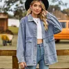 Chaquetas de mujer versátiles ajustadas Retro clásicas sueltas de mezclilla Casual abrigo Tops Color sólido Bolsillo grande un solo pecho manga larga