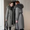 Женское меховое пальто 2023, женское пальто с воротником енота, длинная подкладка из рекса, съемные парки, зимние большие размеры, толстая теплая верхняя одежда с капюшоном