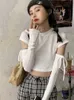 Deeptown Korean Fashion Y2K Crop Topps Women Sexig mager avtagbar vit långärmad sommar Tshirts bandage ins grundläggande tee 2023