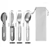 Dinnerware Sets 3Pcs Set Vintage Stainless Steel Tableware Outdoor Travel Camping Multifunctional Knife Fork And Spoon Kitchen Supplies