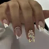 Falsche Nägel 24 stücke Nude Weiß Kurz Quadrat Luxus Gold Rosa Gefälschte Nials Französisch Drücken Sie Mit Kleber DIY Maniküre für Frauen