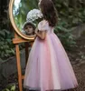 Girl Dresses Elegant Tulle Lace Printing Sequins Princess Flower Wedding Party Ball First Communion Gowns Dream Kids Gift