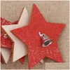 Décoration de fête Nouveau pendentif de Noël en bois créatif étoile à cinq branches flocon de neige cloche arbre suspendu petits ornements décor coloré goutte Dhvkg