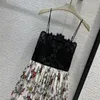 Casual Dresses High Quality Women Clothes Summer Fashion Black Printed Dress Lace Sexy Embroidery Ball Gown Spaghetti Strap