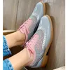 Dress Shoes 3543 Big Size Vintage British Style Oxfords Round Toe Gold Green Pink Lady Lace Up Brogues Loafers Casual For Women 230906