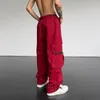 Men's Pants American Street Hip Hop Red Overalls Male Fashion Brand Ins High Retro Loose Straight Leg Wide Casual