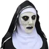 Máscaras de festa O horror assustador freira máscara de látex com lenço de cabeça Valak Cosplay traje chapelaria Halloween fantasia vestido festa fantasma freira máscara x0907