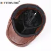 Berets BUTTERMERE Genuine Leather Flat Caps Men Brown Duckbill Hat Cowskin Male Real Autumn Winter Cabbie Driving 230907